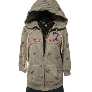 grey vintage american eagle zip up hoodie